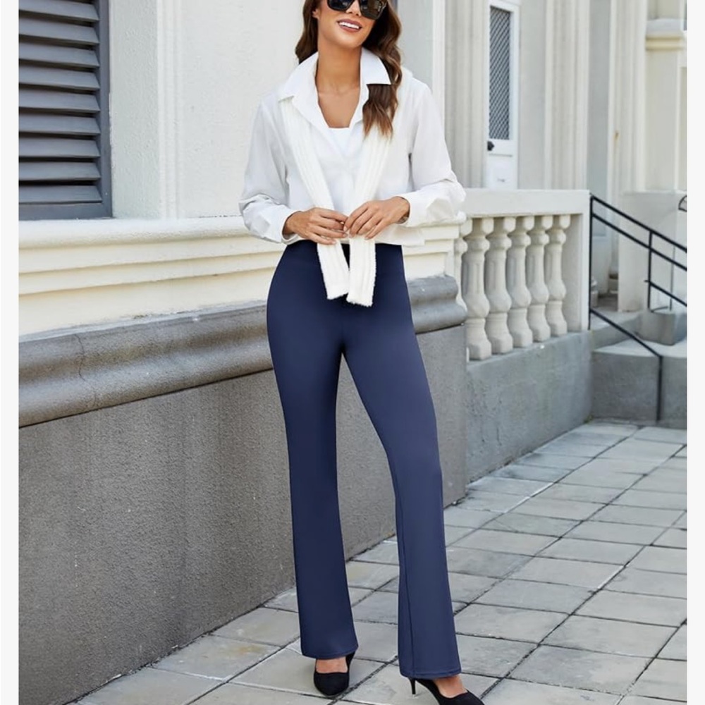 Elegant Navy Blue Boot Cut Pants - Picture 2 of 4